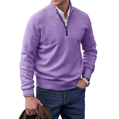 Comfortable White Quarter Zip Sweater for Women with Mock Neck Long Sleeve Ribbed Cuff Relaxed Knit Style