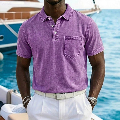 Effortless Washed Cotton Polo Shirt for Women with Collar Short Sleeve Chest Pocket Casual Style