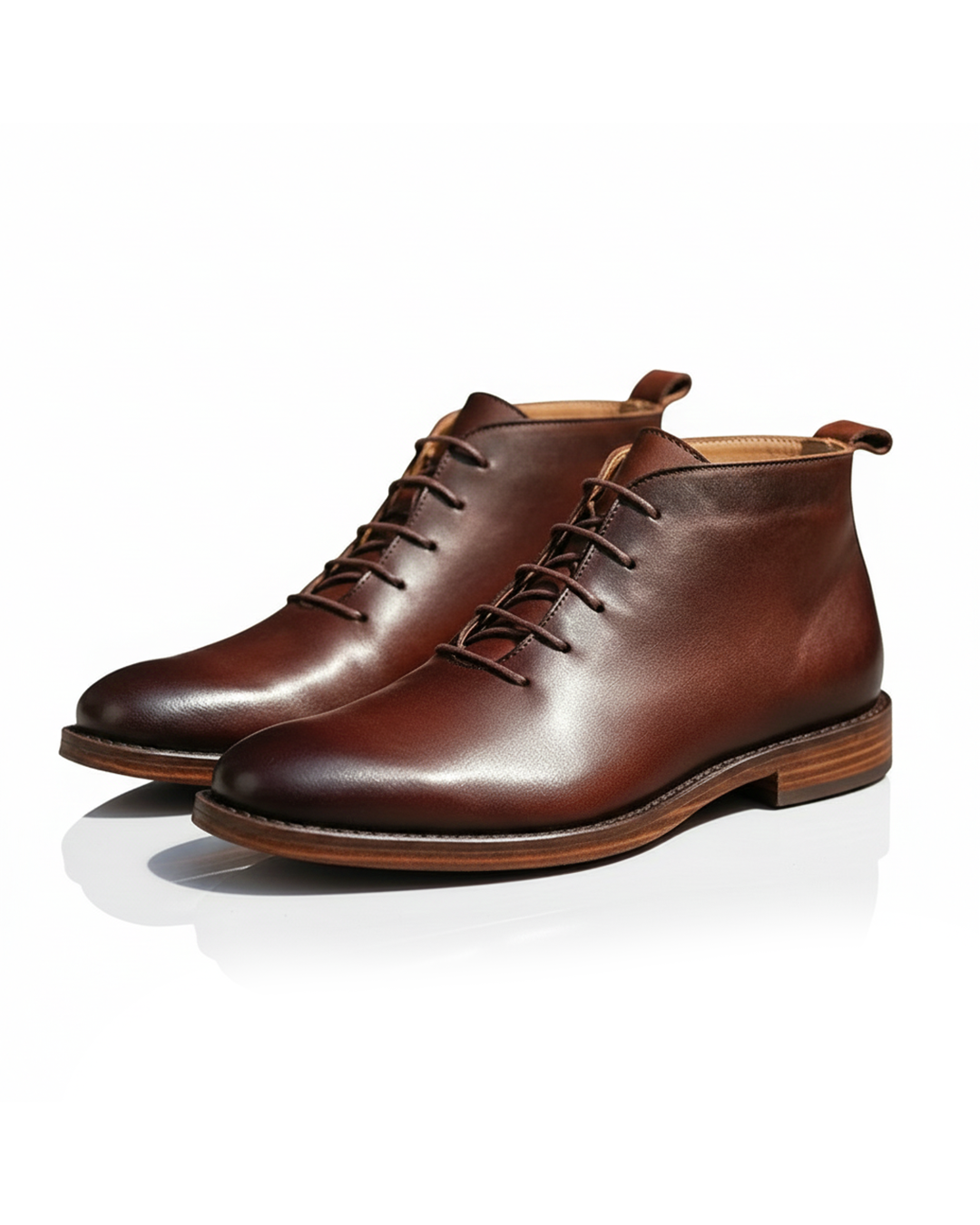 Elegant Leather Chukka Boots for Women with Lace Up Round Toe Stacked Heel Style