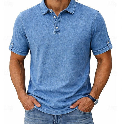 Comfortable Garment Washed Polo Shirt for Women with Collar Short Sleeve Button Placket Roll Tab Casual Style