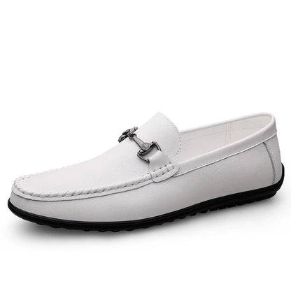 Elegant Leather Loafer for Women with Moc Toe Slip On Bit Buckle Casual Style