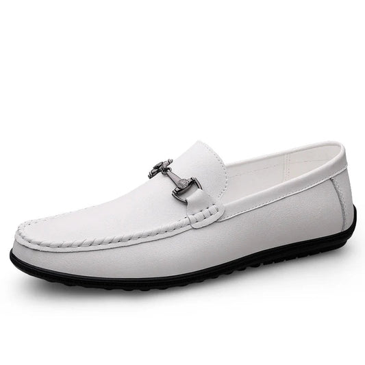 Elegant Leather Loafer for Women with Moc Toe Slip On Bit Buckle Casual Style