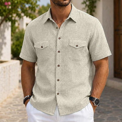 Effortless Linen Button Down Shirt for Women with Collar Short Sleeve Chest Pocket Casual Style